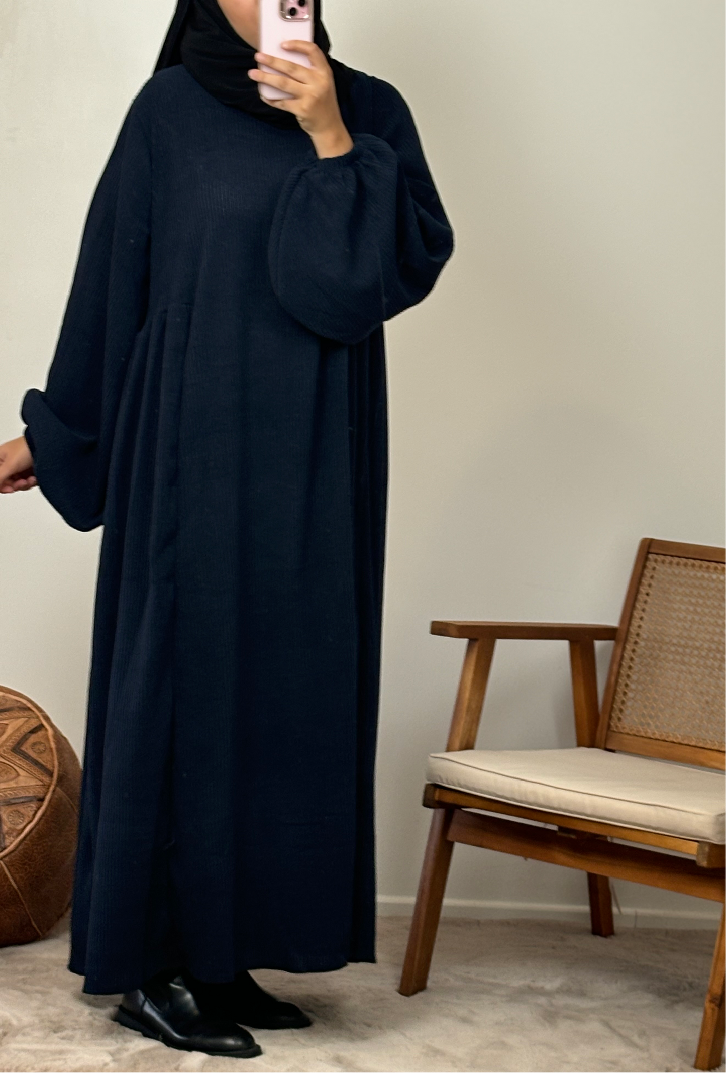 abaya à manches bouffantes velours