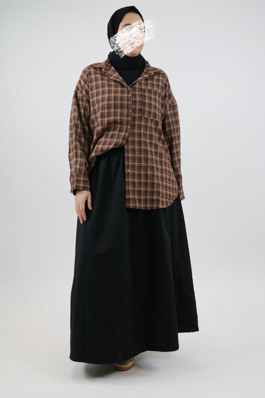 Chemise à carreaux marron oversize – tissu épais automnal