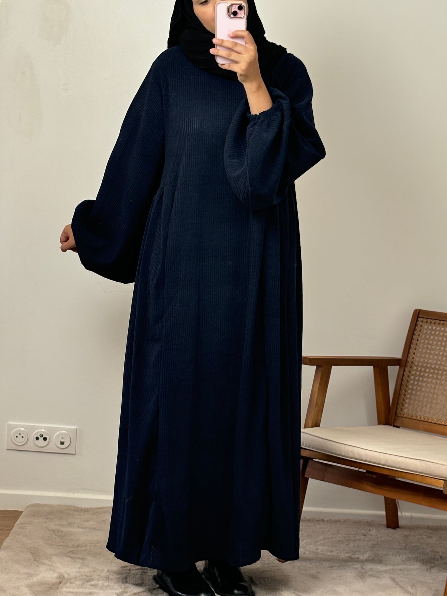 abaya à manches bouffantes velours
