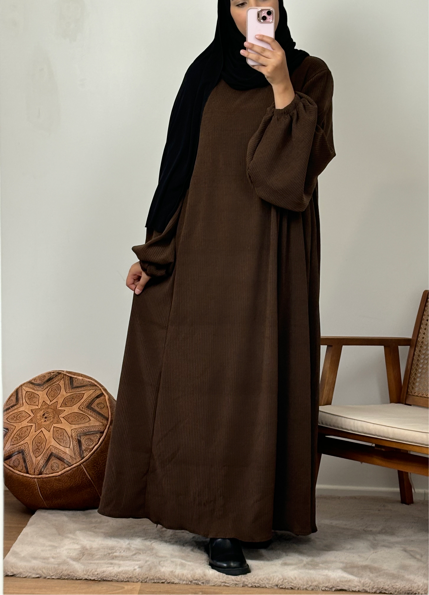 abaya à manches bouffantes velours