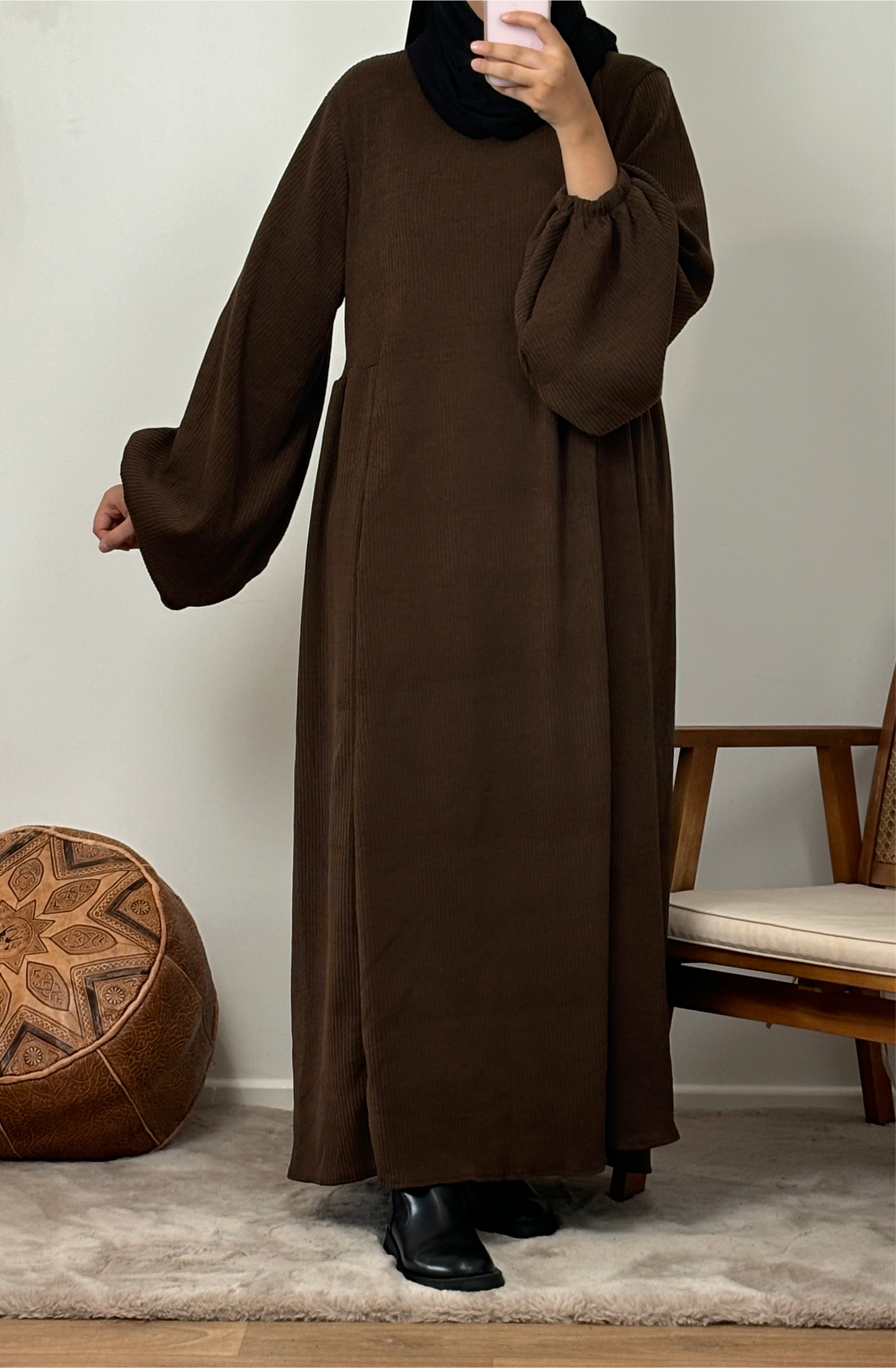 abaya à manches bouffantes velours