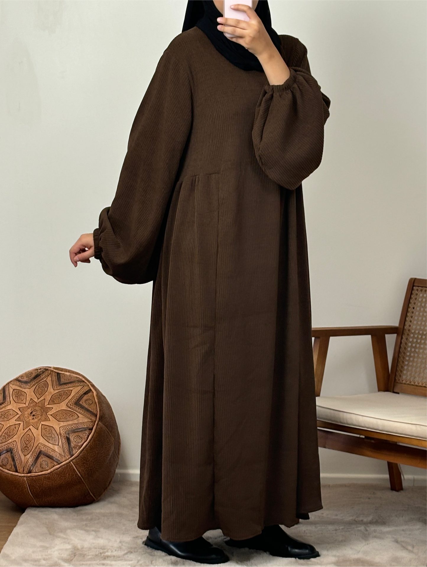 abaya à manches bouffantes velours