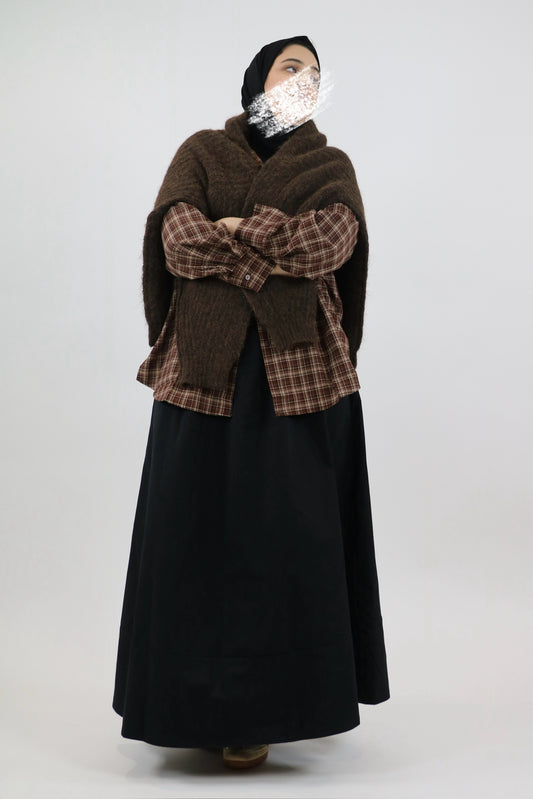 Chemise à carreaux marron oversize – tissu épais automnal