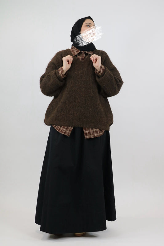 Pull oversize en maille duveteuse chocolat