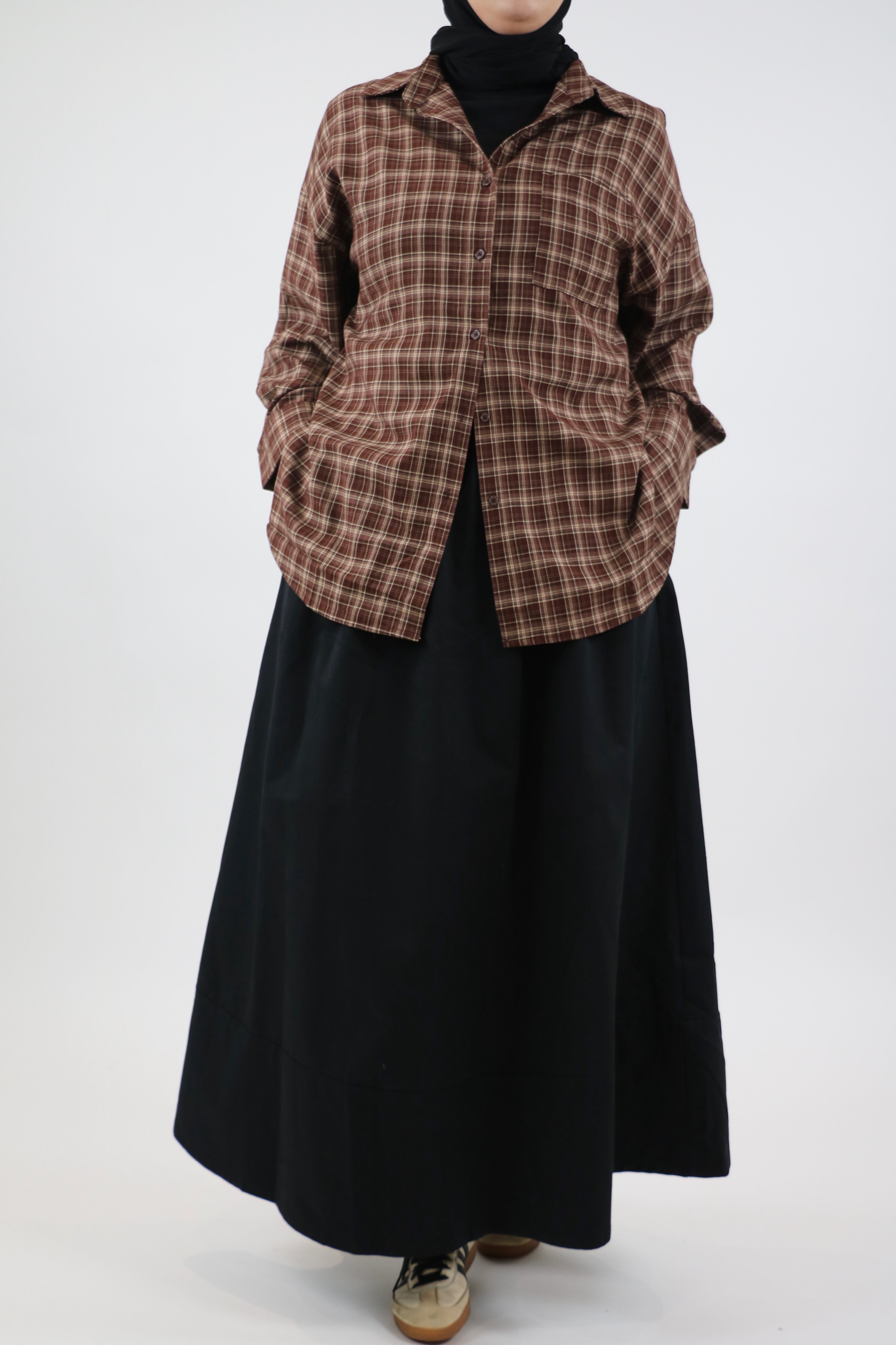 chemise à carreaux marron oversize – tissu épais automnal