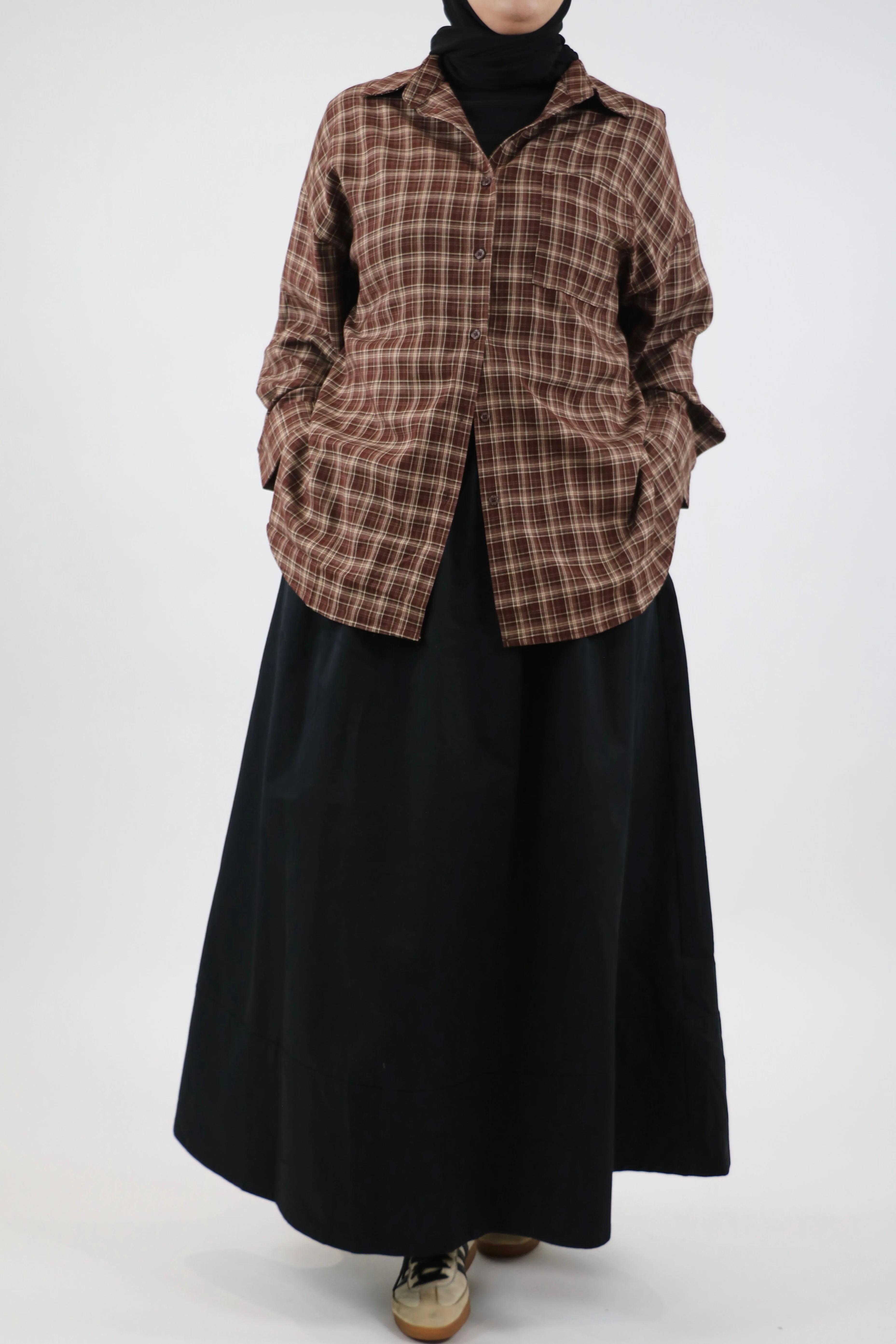 chemise à carreaux marron oversize – tissu épais automnal